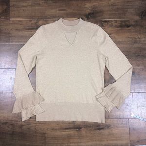 Thalia and Sodi gold shimmer sweater with ruffled top long sleeves size M